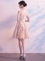 Adorable High Neckline Lace Short Party Dress Formal Dress, Lace Short Prom Dress