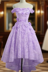 Adorable Lace Light Purple High Low Homecoming Dresses, Cute Sweetheart Prom Dresses
