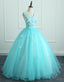 Adorable Light Blue Tulle with Flowers Floor Length Ball Gowns Prom Dress, Blue Sweet 16 Dresses