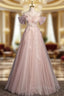 Advanced Pink Tulle Sequins Off the Shoulder Prom Dresses