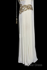 Aesthetic A Line Square Neckline White Chiffon Prom Dresses Ruffle Long Party Dresses