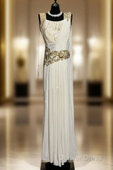 Aesthetic A Line Square Neckline White Chiffon Prom Dresses Ruffle Long Party Dresses