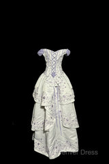 Aesthetic Ball Gown Off The Shoulder White Prom Dresses Ruffle Long Party Dresses