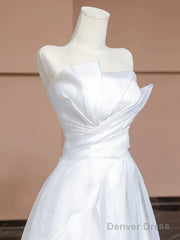 Aesthetic Ball Gown Strapless White Long Wedding Dresses Brides Dress