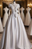 Aesthetic Ball Gowns V Neckline Satin White Long Wedding Dress Brides Dresses