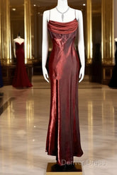 Aesthetic Mermaid Spaghetti Straps Burgundy Prom Dresses Ruffle Long Party Dresses