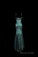 Aesthetic Mermaid Spaghetti Straps Green Prom Dresses Long Party Dresses