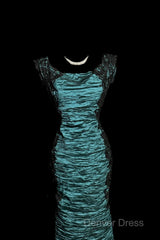 Aesthetic Mermaid Square Neckline Blue Taffeta Prom Dresses Ruffle Long Party Dresses