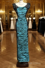 Aesthetic Mermaid Square Neckline Blue Taffeta Prom Dresses Ruffle Long Party Dresses