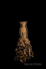 Aesthetic Mermaid Strapless Neckline Brown Taffeta Prom Dresses Ruffle Long Party Dresses
