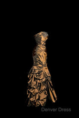 Aesthetic Mermaid Strapless Neckline Brown Taffeta Prom Dresses Ruffle Long Party Dresses