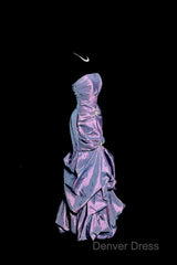 Aesthetic Mermaid Strapless Neckline Grape Taffeta Prom Dresses Ruffle Long Party Dresses