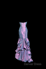 Aesthetic Mermaid Strapless Neckline Grape Taffeta Prom Dresses Ruffle Long Party Dresses