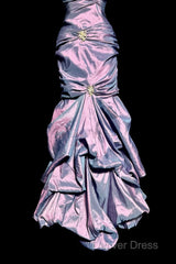Aesthetic Mermaid Strapless Neckline Grape Taffeta Prom Dresses Ruffle Long Party Dresses