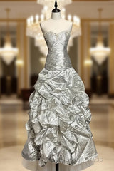 Aesthetic Mermaid Sweetheart Neckline Gray Taffeta Prom Dresses Ruffle Long Party Dresses