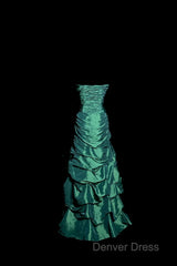 Aesthetic Mermaid Sweetheart Neckline Green Taffeta Prom Dresses Ruffle Long Party Dresses