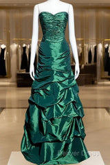 Aesthetic Mermaid Sweetheart Neckline Green Taffeta Prom Dresses Ruffle Long Party Dresses