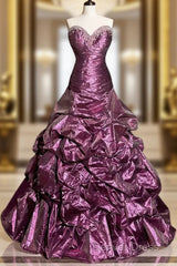 Aesthetic Mermaid Sweetheart Neckline Taffeta Prom Dresses Ruffle Long Party Dresses