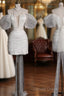 Aesthetic Sheath Off The Shoulder White Sequin Short Wedding Dress Brides Dresses