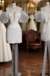 Aesthetic Sheath Off The Shoulder White Sequin Short Wedding Dresses Brides Dresses