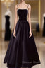 Aline Black Velvet Long Prom Dresses, Black Formal Graduation With Beading