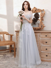 Aline Gray Long Prom Dresses, Gray Formal Graduation With Sequin Beading