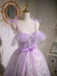 Aline Lace Short Purple Prom Dress, Puffy Purple Homecoming Dresses