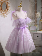 Aline Lace Short Purple Prom Dress, Puffy Purple Homecoming Dress
