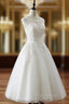 Aline Round Neck Tulle Lace Short White Prom Dress, White Lace Homecoming Dresses