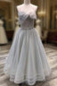 A Line Tea Length Gray Prom Dress, Gray Tulle Homecoming Dresses