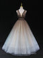 Aline V Neck Tulle Long Prom Dresses Tulle Long Formal Graduation Dresses