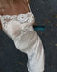 Simple A Line Spaghetti Strap Lace Satin Prom Dress Wedding Guest Dresses With Slit