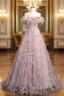 Amazing Pink Tulle Off the Shoulder Beading Prom Dresses