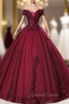 An Extra 40% Off Storewide Burgundy Ball Gown Tulle Appliques Off the Shoulder Quinceanera Dresses
