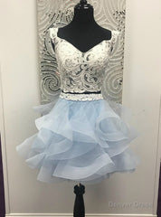 And Light Sky Blue Two Piece Off the Shoulder White Short Party Dress