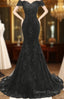 Applique Off The Shoulder Black Mermaid Long Prom Dresses