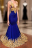 Appliques Spaghetti Sleeveless V Neck Mermaid Prom Dresses
