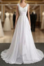Appliques V Neck Lace Up Chiffon Wedding Dresses