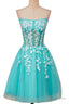 Aqua Blue Strapless A Line Short Homecoming Dresses with Appliques