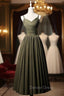 Army Green Satin Spaghetti Straps Pleats Prom Dresses