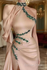 Asymmetrical High Neck Sexy Slit Prom Dresses