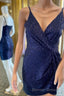 Navy Blue Sequins V Neck Mini Homecoming Dresses