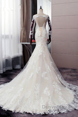 Autumn Long Sleevess Mermaid Lace appliques Ivory Wedding Dresses