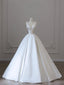 White V Neck Satin Long Prom Dress, Elegant A Line Wedding Prom Dresses