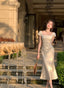 Prom Midi Dress for Women Summer Square Collar Slim Prom Female Clothes Wedding Prom Satin Dresses