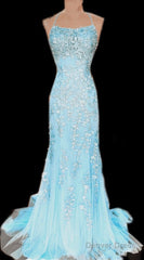 Baby Blue Mermaid Lace Prom Dresses