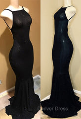Backless black prom Dresses, sequins evening gowns