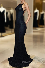 Backless black prom Dresses, sequins evening gowns