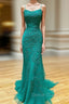 Backless Green Lace Mermaid Prom Dress, Open Back Mermaid Lace Prom Dresses