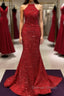 Backless Mermaid Burgundy Sequins Long Prom Dress, Mermaid Burgundy Prom Dress, Burgundy Prom Dresses